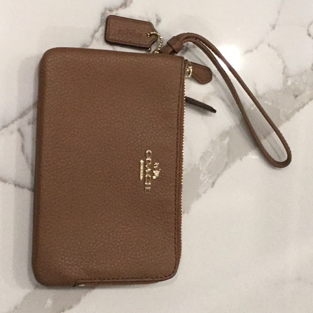 Coach Brown Textured Leather Wristlet, NWT